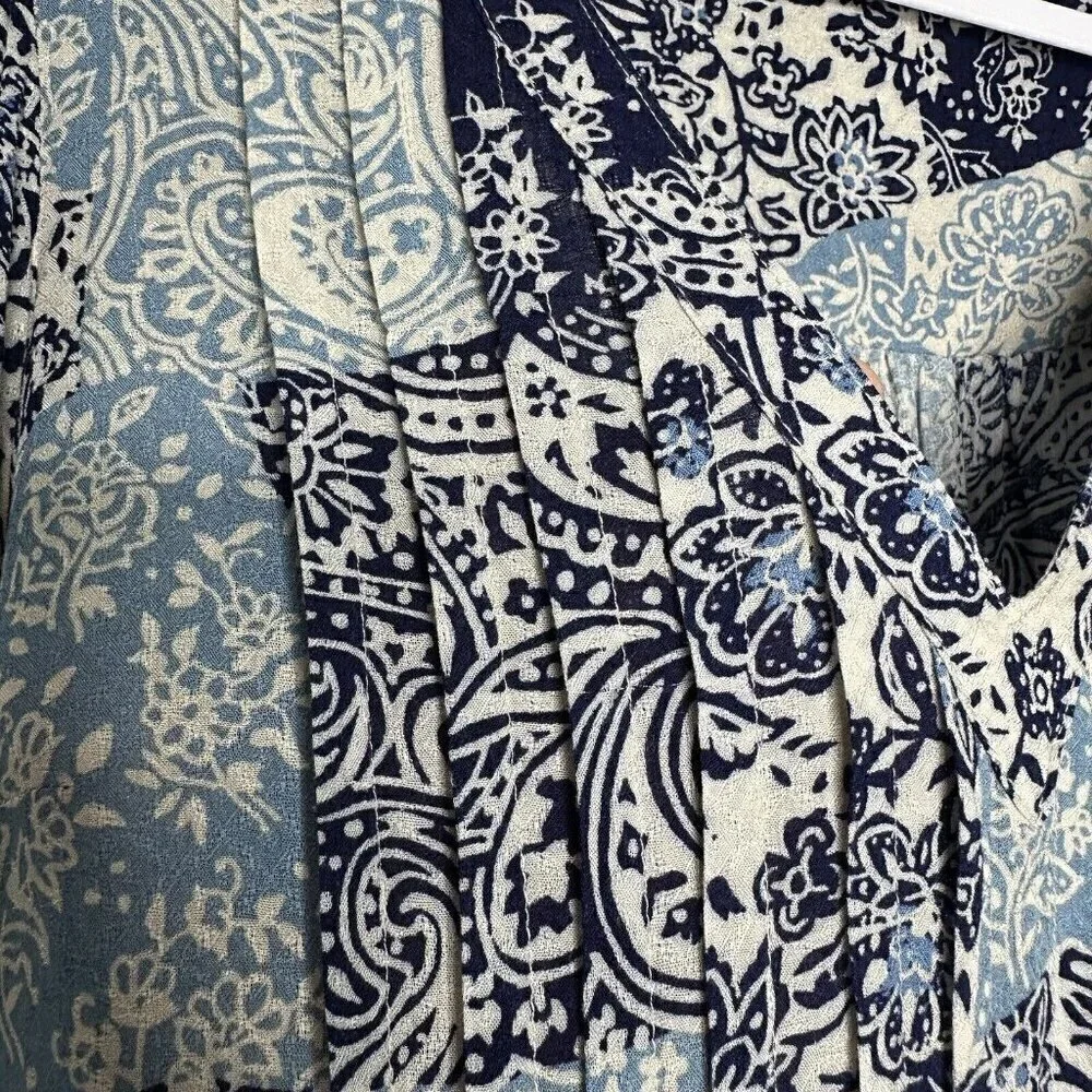 Maeve Cathy Pleated Blouse Size M Blue Paisley Boho Puff Sleeve Hippie‎